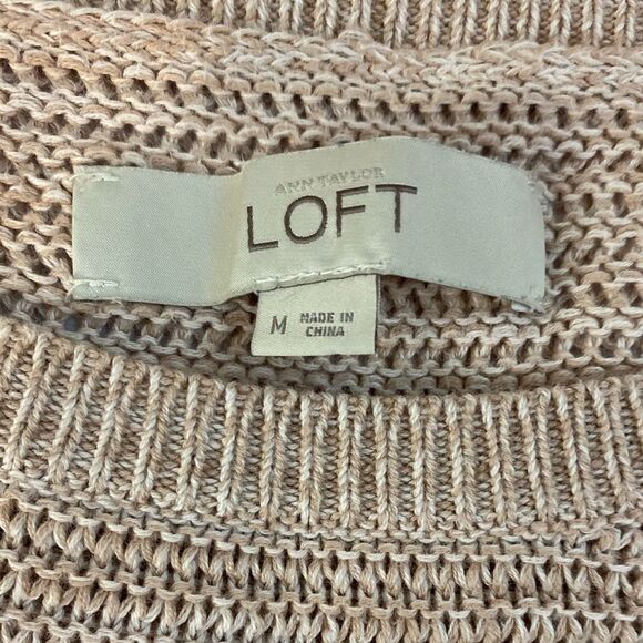 ANN Taylor Loft size medium soft pink open knit crew neck tunic sweater - Picture 2 of 5